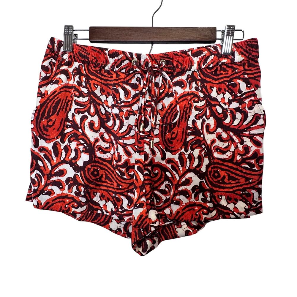 Michael Kors Drawstring Orange Brown Paisley Island Print Satin Shorts Size 6